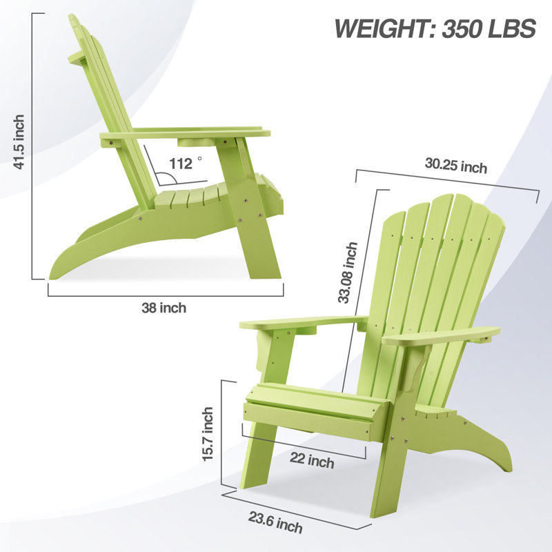 Ensemble de 2 chaises d'extérieur surdimensionnées Adirondack, Vert, 2