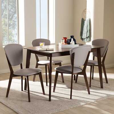 Corrigan StudioÂ® Studio Garima Mid-Century Modern Walnut-Finished Light Grey Fabric Upholstered 5-Piece Dining Set -  530C8CA073004D77A3DDF42D117A8D66