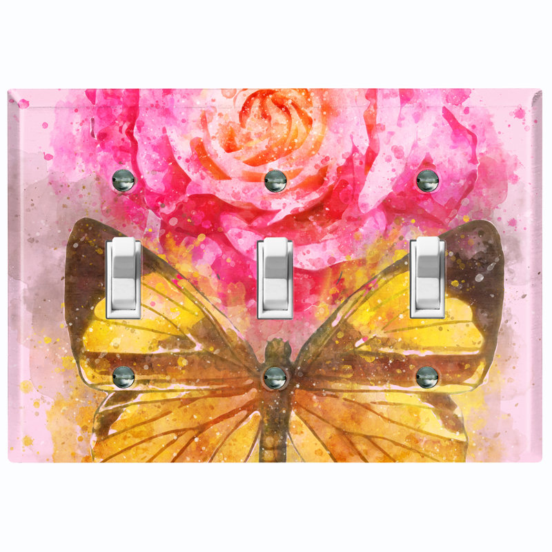 Plaque murale d'interrupteur à bascule 3 bandes Flower Rose Butterfly
