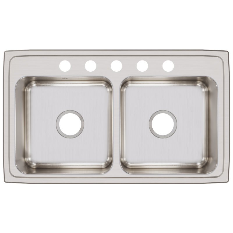 Lustertone 33" L x 19.5" W Double Basin Drop-In Kitchen Sink, 5 hole