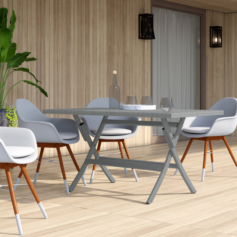 Copher Rectangular Wicker/Rattan Outdoor Folding Dining Table, Grey
