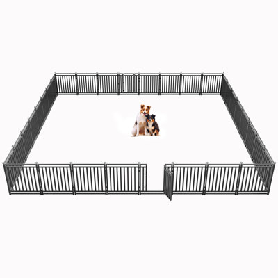Petorldog Dog Playpen – 32" Height, 32 Right-Angle Panel Metal Kennel Fence for RV, Yard & Indoor Use (Black-Silver)
