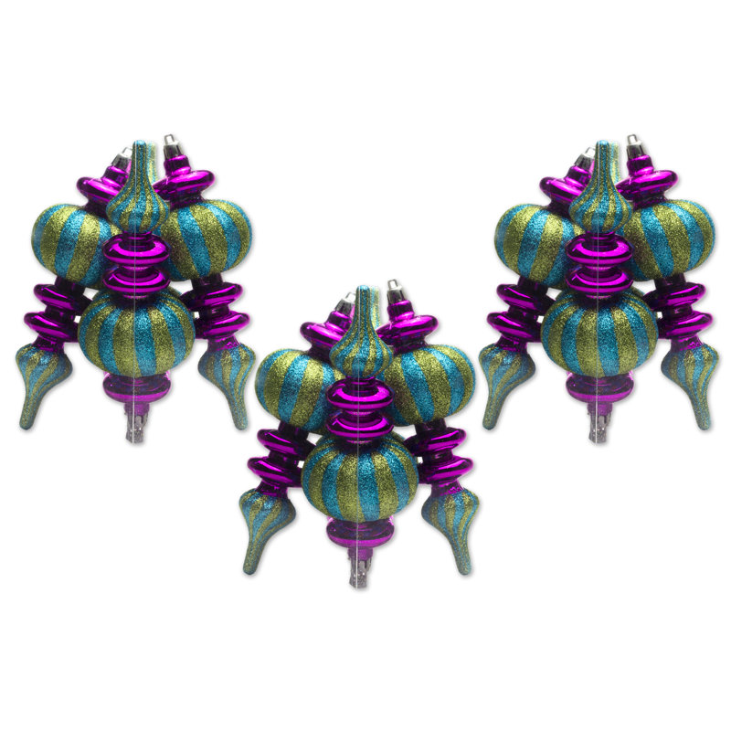 Ensemble d'ornement 12 pièces faîteau, Turquoise / violet / vert