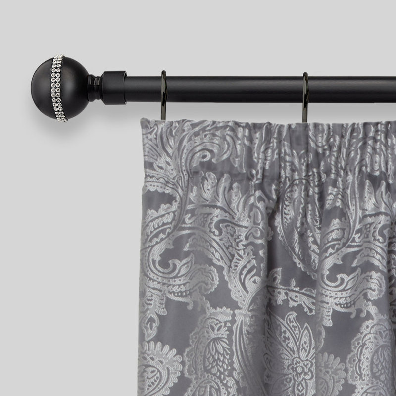 Bling Diamond Adjustable 2cm Single Curtain Pole, Matt Black, 1.6 - 3m