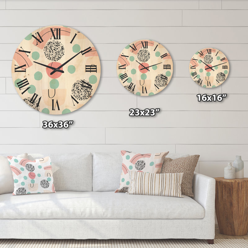 Organic And Elements In Pastel Tones - Modern Wood Wall Clock, Large