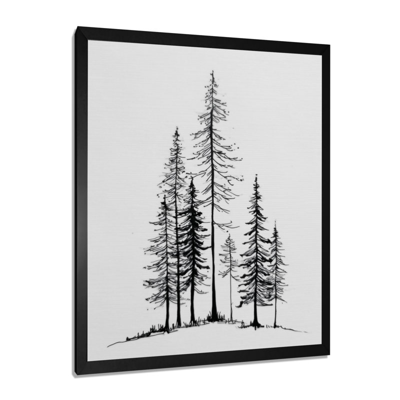 Forêt de pins au pays des merveilles hivernales - décoration murale pin, art mural noir encadré, Cadre photo unique, Noir
