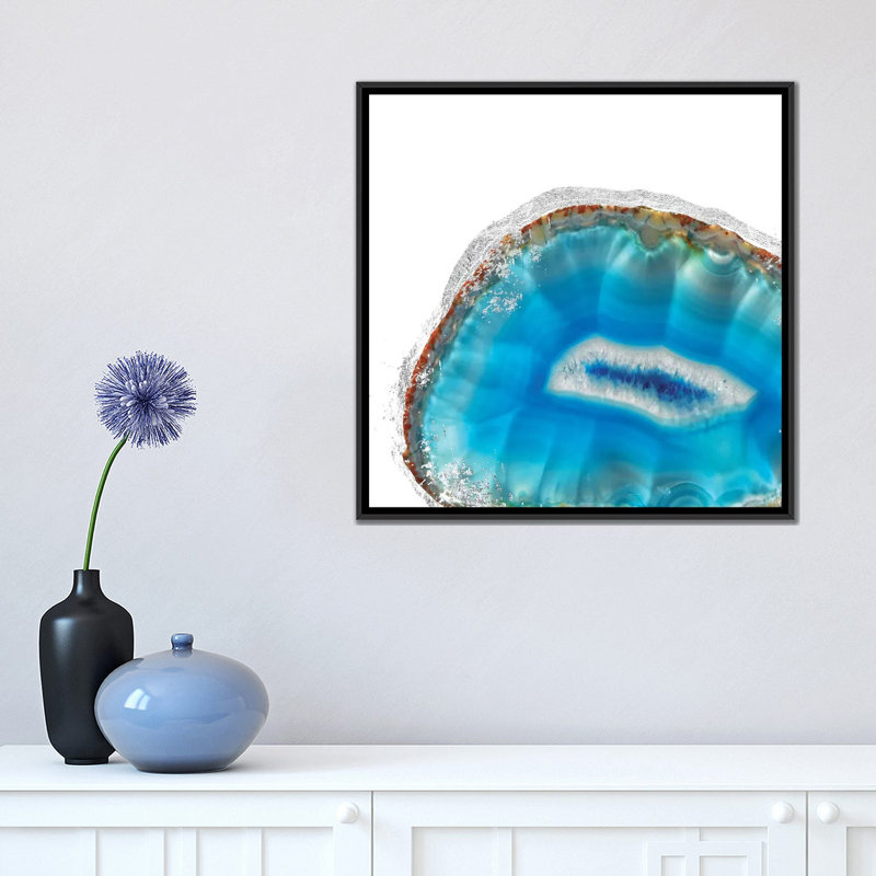 «Dazzling Aqua», impression sur toile tendue, H 18 po x l 18 po x P 1,5 po, Toile avec cadre noir, Pas de tapis