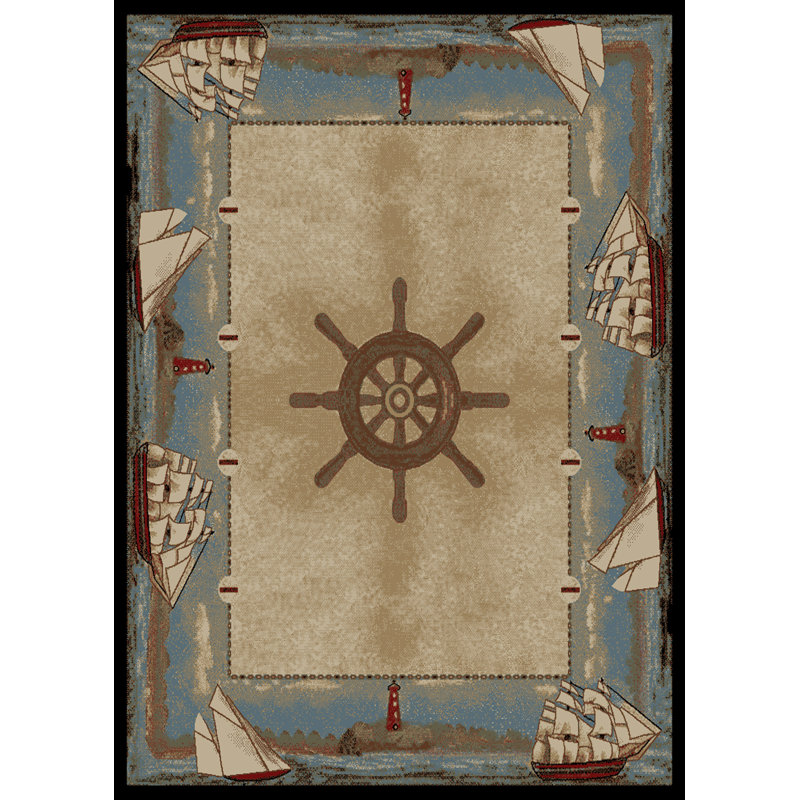 Tapis oriental beige / bleu clair Seagle, Rectangle de 5 pi x 8 pi