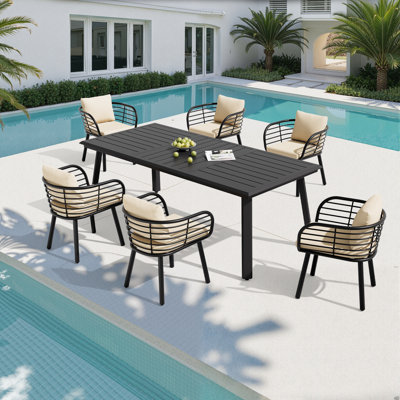 6 - Person Aluminum Dining Set With Sunbrella Cushions (Set of 7)