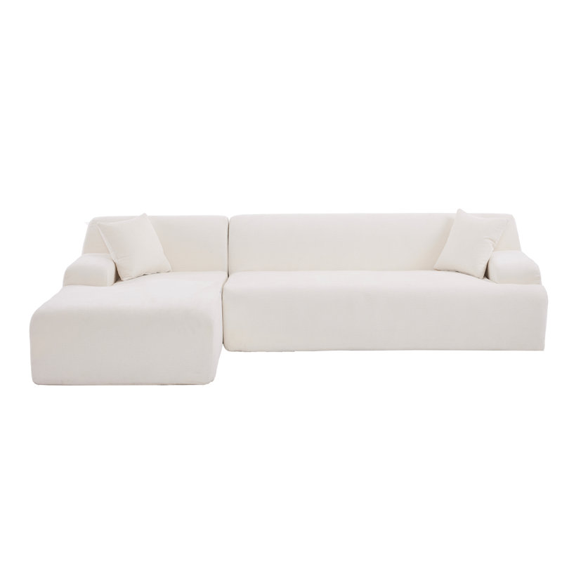 Grand modulaire moderne en forme de L pour le salon - combinaison 2 pièces. Confort surdimensionné avec assise profonde de 27 pouces. Tissu chenille froissé amélioré. 3 mousse haute densité. Beige L 111 po x