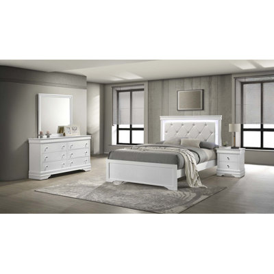 Ensemble de chambre à coucher rembourrée de style moderne avec tête de lit à DEL en bois Blaze