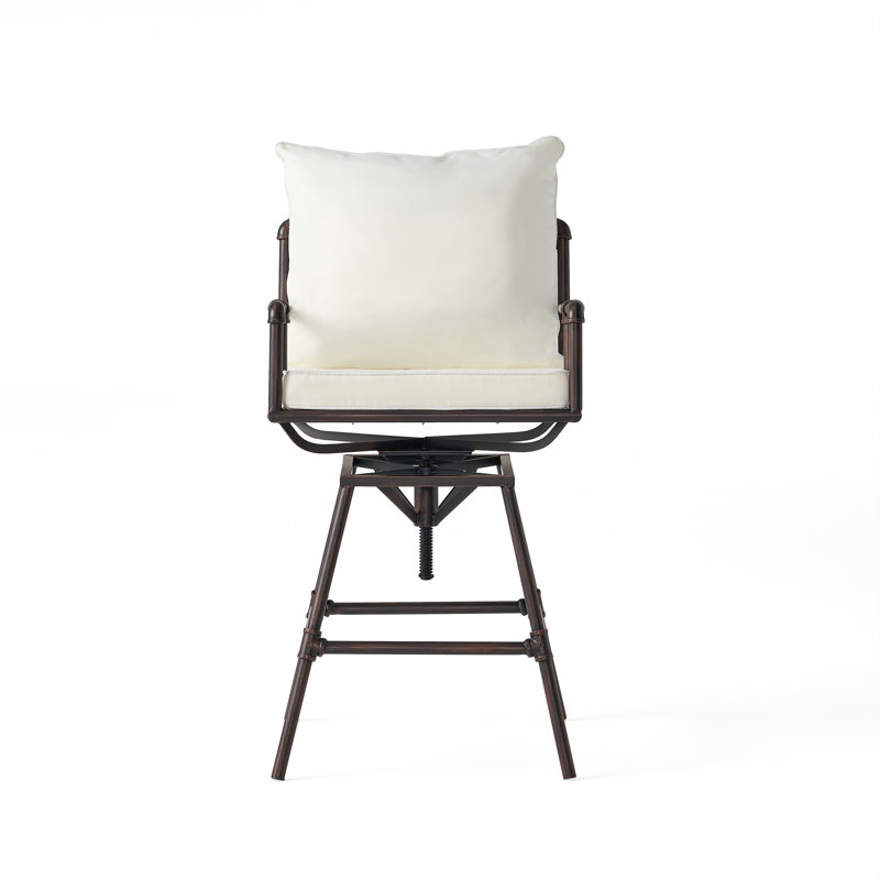Tabouret de bar pivotant à hauteur ajustable, Cadre en cuivre noir/coussin beige