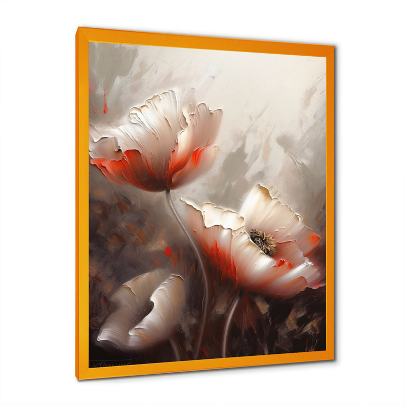 Crème délicates fleurs de coquelicot - impression, Encadrement doré, H 32 po x l 16 po x P 1 po