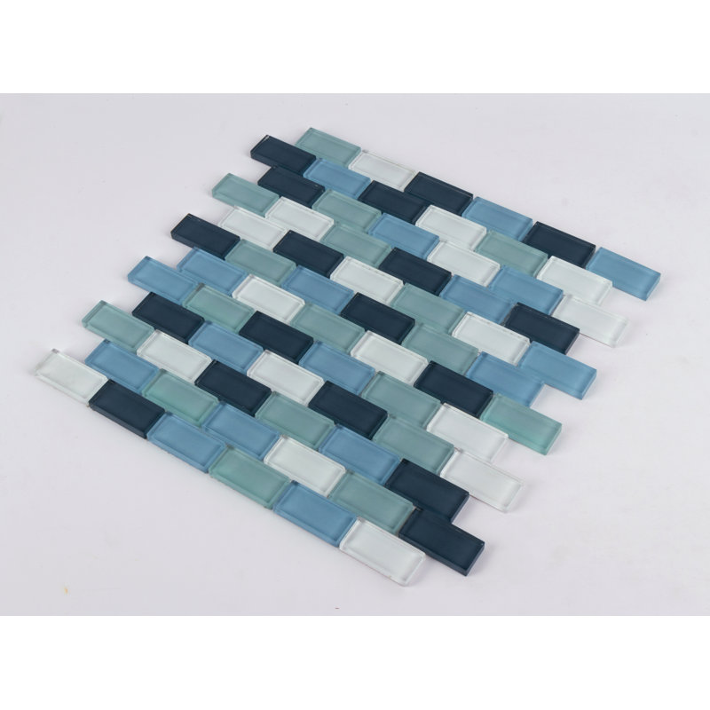 Carreau de mosaïque en verre à bord droit 1 "x 2" pour piscine, Bleu lac