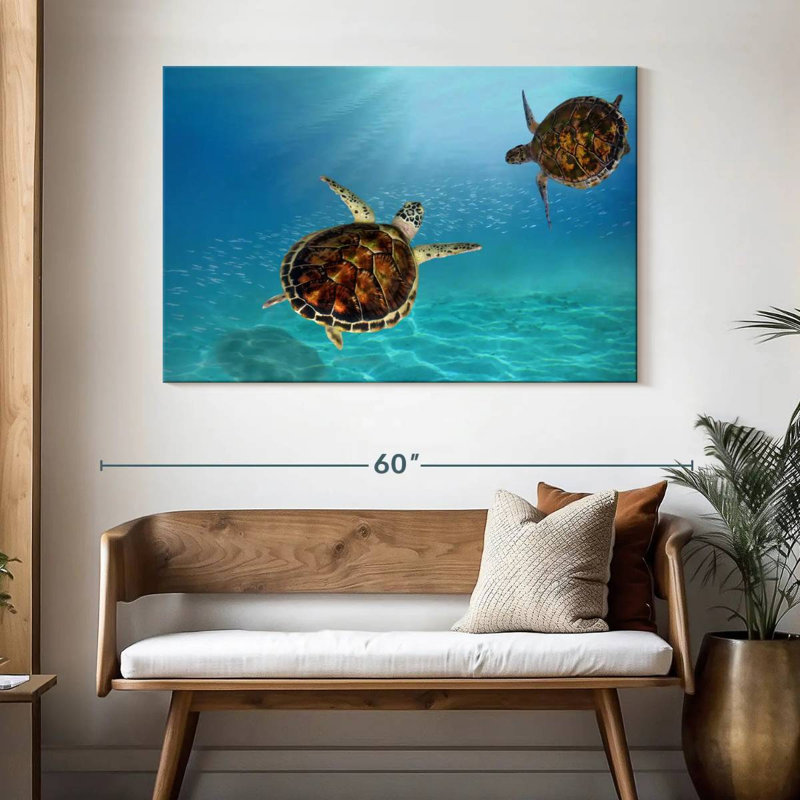 Tortues imbriquées sous l'eau, H 32 po x l 48 po