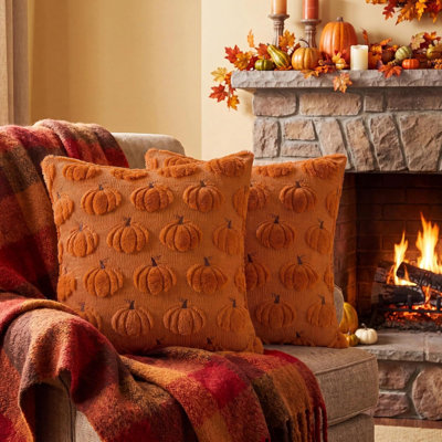 Housses de coussin décoratives d'automne 16x16, ensemble de 2, motif citrouille double face