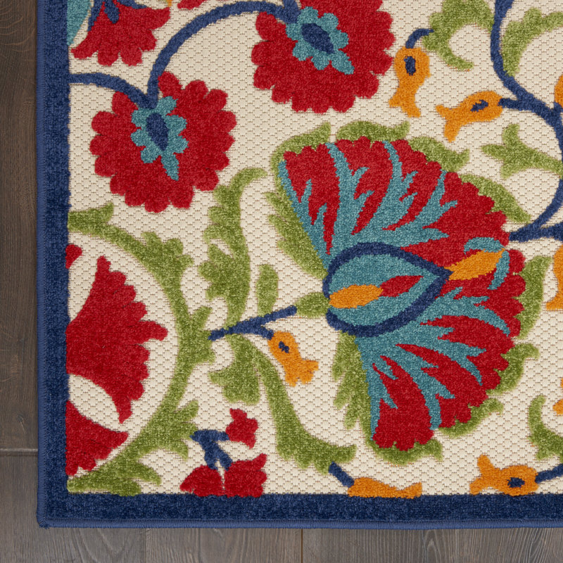 Tapis ivoire, rouge et vert < motif floral pour l'intérieur et l'extérieur Eaglin, Tapis de couloir 2 pi 3 po x 12 pi