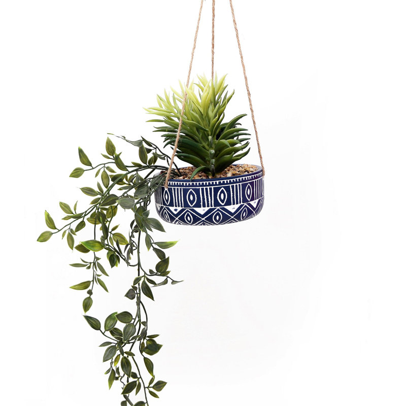 22cm Faux Grapevine Plant in Ceramic Pot, Blue/White