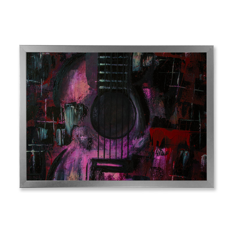 «Purple Music Guitare Ii», reproduction d'art sur toile moderne, H 30 po x l 40 po x P 1,5 po, Cadre photo argenté