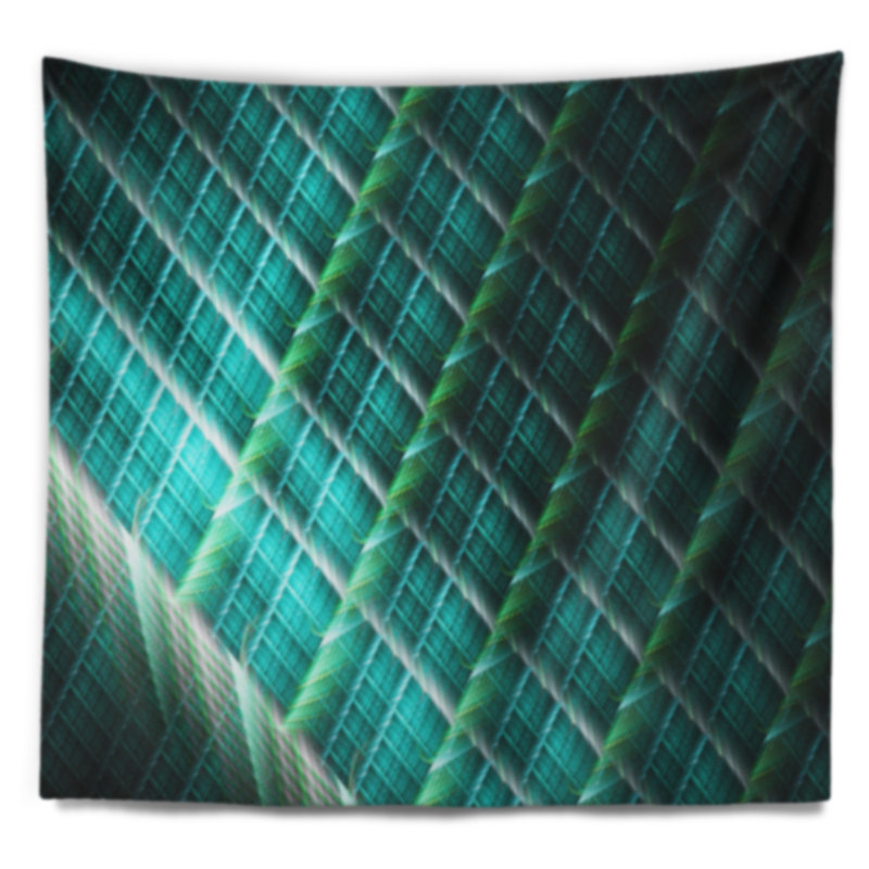 Tapisserie abstraite à motif fractal vert, H 50 po x l 60 po