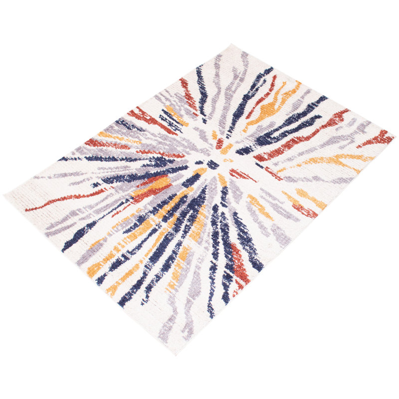 Tapis abstrait bleu marine / blanc, Rectangle 6 pi 7 po x 9 pi 6 po
