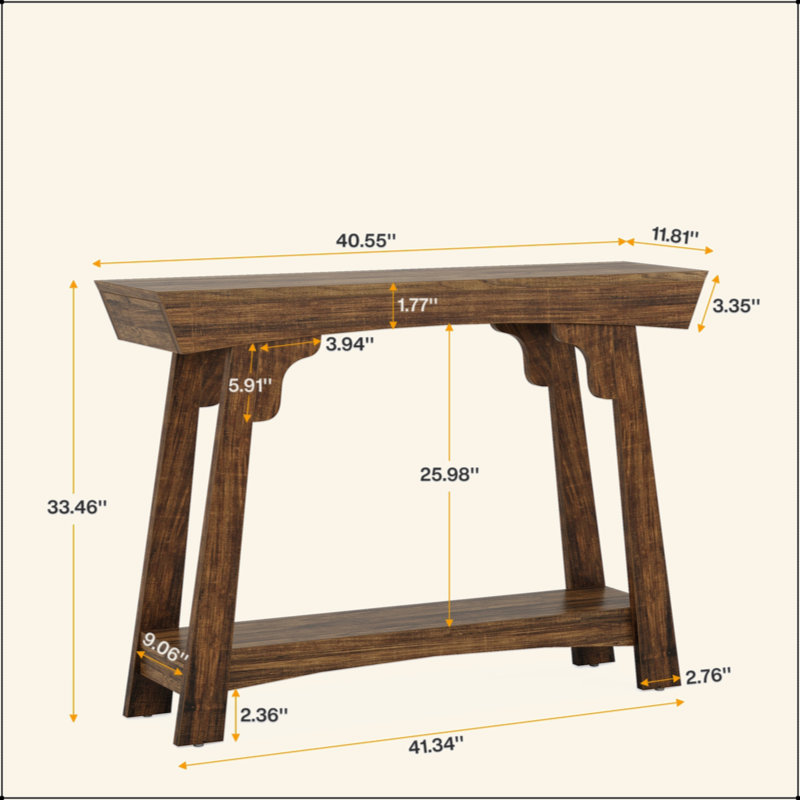 Console en bois derrière le canapé, petite table d'entrée à 2 niveaux avec rangement, canapé-lit Farmhouse étroit pour le couloir, le salon