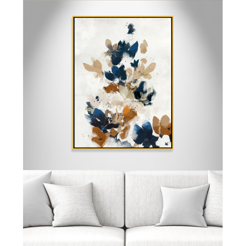 «Wave of Blue Florals I Print» par Ken Roko, L 31,5 po x H 41,5 po, Toile avec cadre, Gold Floater