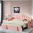 Upholstered Daybed With Pop Up Trundle, Charging Ports, 2 Side Pockets And Curved Backrest Design-1094276079