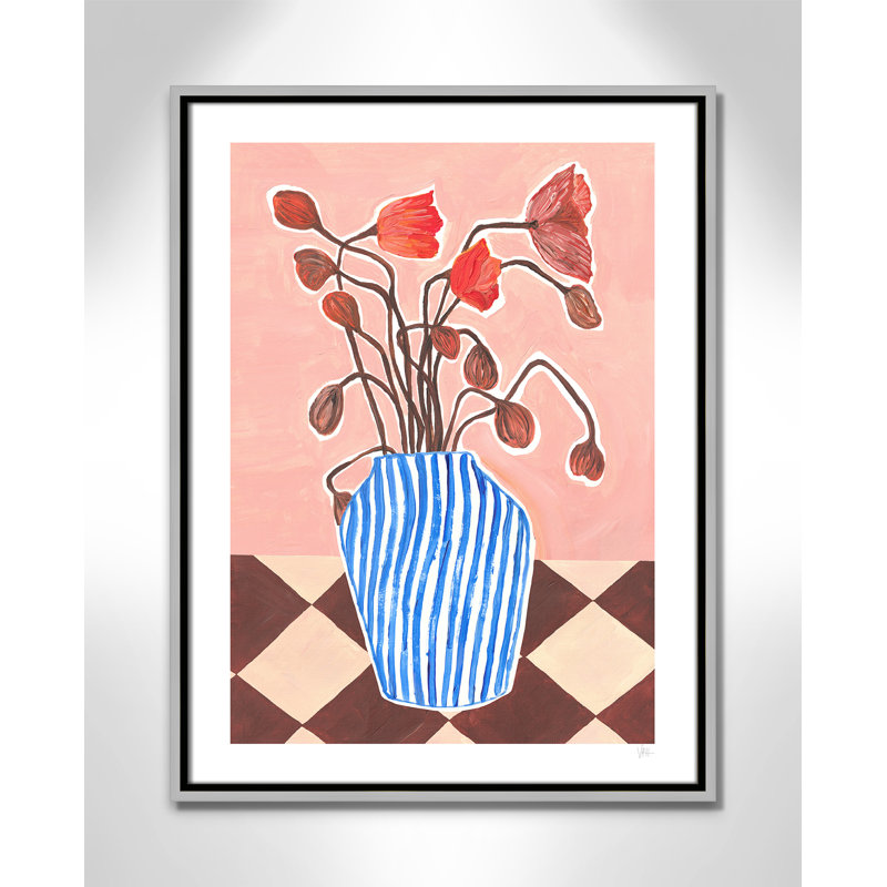 Poppies Print par Violets Print House, L 19,5 po x H 25,5 po, Toile avec cadre, Flottant argent