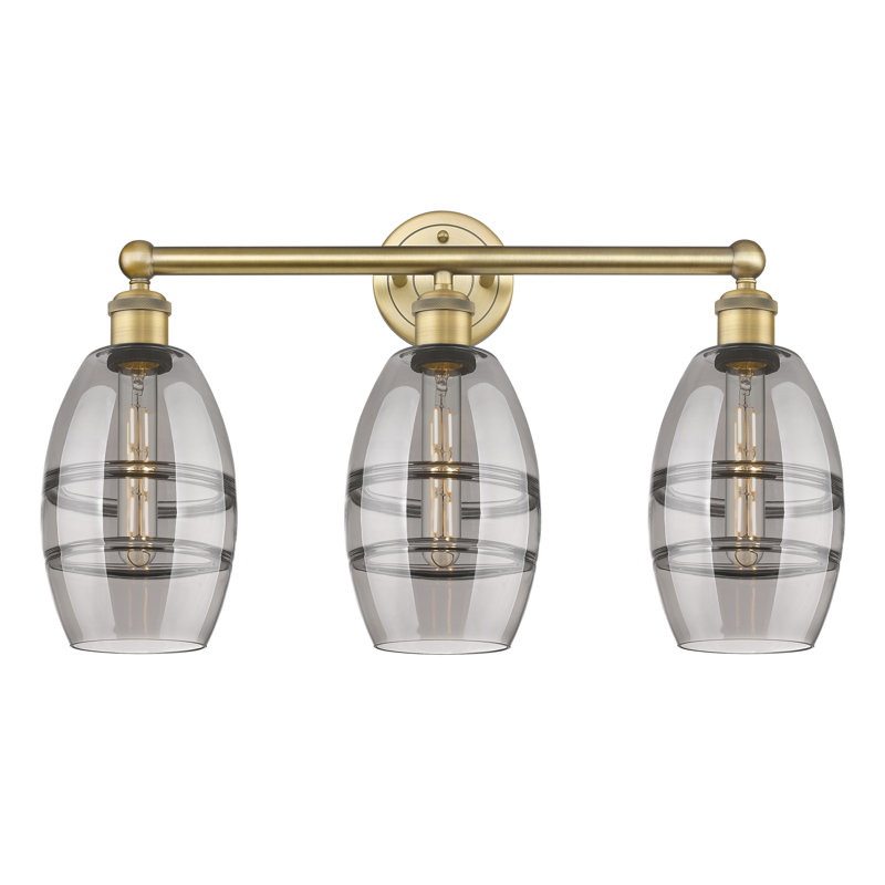 Éclairage pour meuble-lavabo à 3 lumières à intensité variable Kusham, Gris fumée clair, Laiton brossé