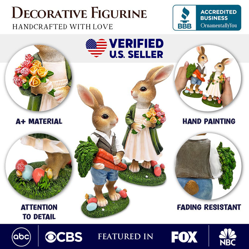 Ensemble de statue de jardin de lapin 8 po Harvest and Bloom Country Bunny