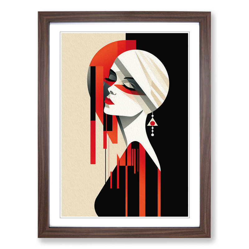 Minimalist Art Deco No.3 - Single Picture Frame Print on Wood, 34cm H x 25cm W x 2cm D, Walnut Framed