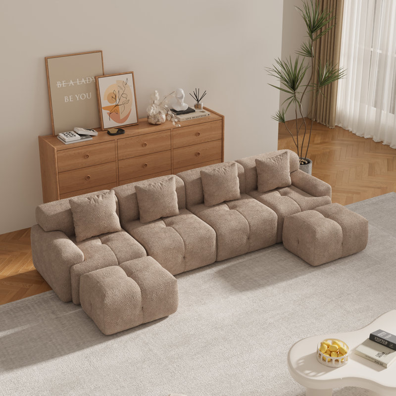 Canapé modulaire en forme de U de 135 po - Siège très profond pour 4 personnes et plus, sans assemblage, avec repose-pieds convertible et 4 coussins, tissu en velours moelleux, pour grand salon et cinéma maison, gris anthracite