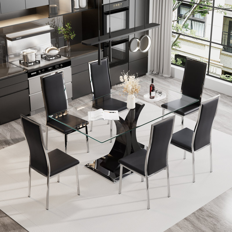 Ensemble de salle à manger moderne, Noir, noir, noir, noir, 7