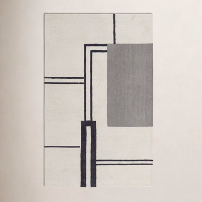 Nobu Ivory Black Hand-Tufted Abstract Rug