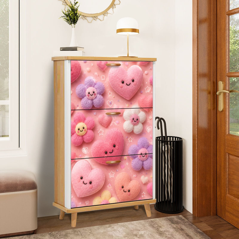 Armoire de rangement pour chaussures avec 3 tiroirs rabattables pour un étagère de rangement de chaussures pastel