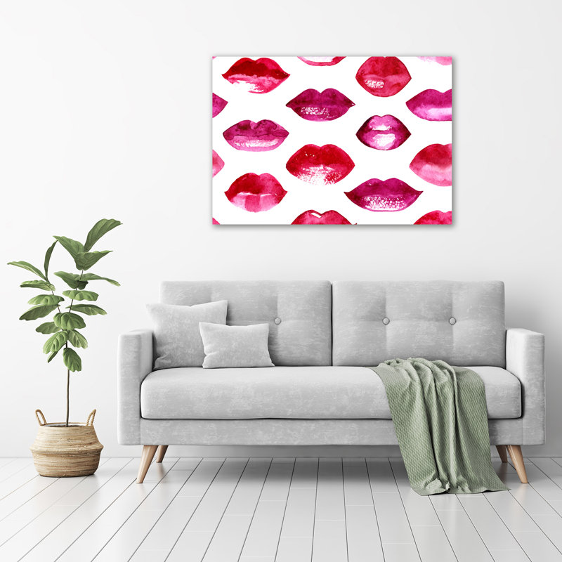 Glass Print Wall Art 100X70cm Image Printed On Glass Decorative Wall Picture Behind Toughened / Tempered Safety Real Glass For Kitchen & Living Room Theme:Red Lips