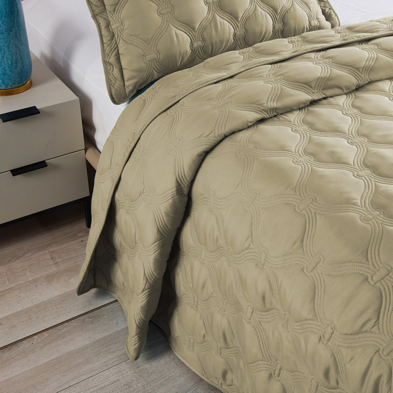 3 Piece Bradly Down Alternative Quilts Set, Antique Bronze, King Quilt + 2 Twin Shams