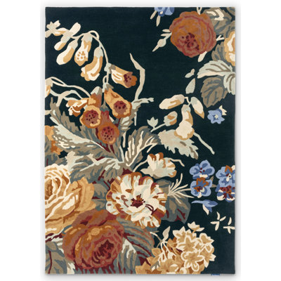 Stapleton Wool Floral Area Rug in Navy/Burnt Orange