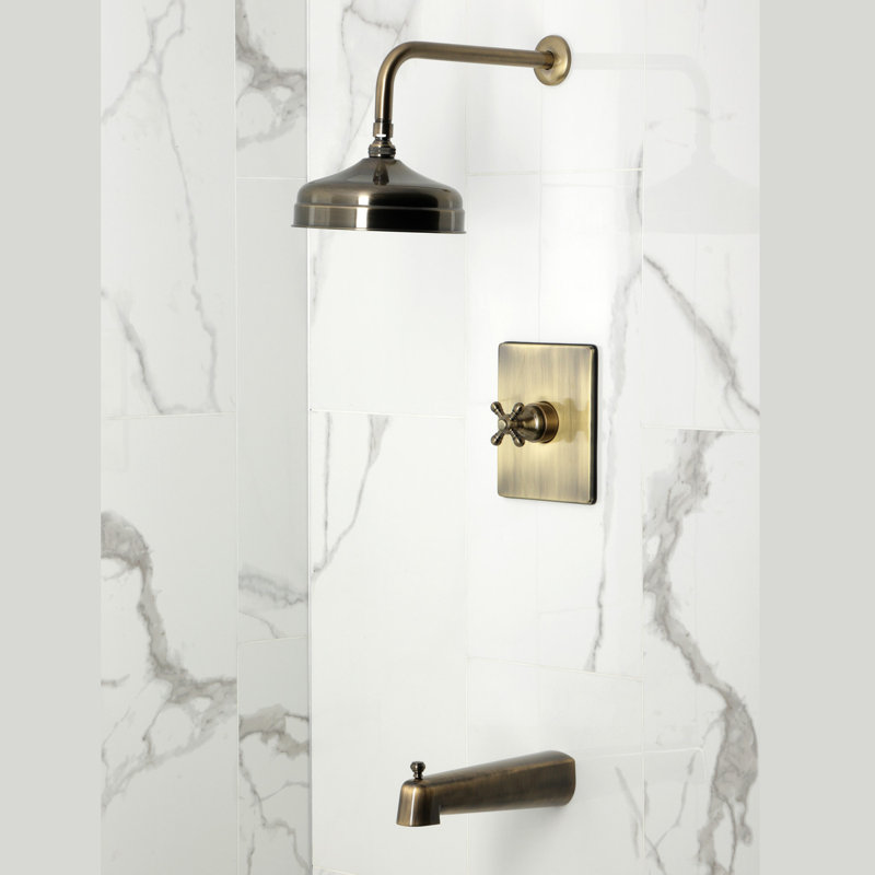 Robinet de baignoire et de douche à pression équilibrée à poignée simple Kingston Brass Metropolitan, Laiton antique