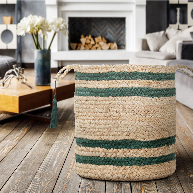 Panier de rangement en jute à rayures Rosecliff, Rouge, H 19 po x l 19 po x P 19 po