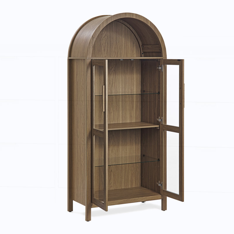 A high arched storage cabinet with a lamp, Brown