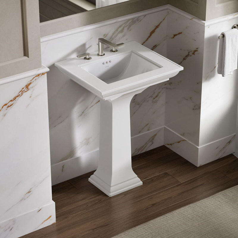 Memoirs Stately Pedestal Bathroom Sink with Faucet Holes, White, 8" Centers, 34.75" H x 20.5" W x 24.5" L