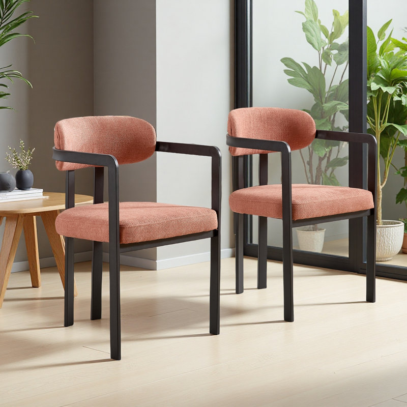 Modern Dining Room Chairs Set Of 2, Mid-Century Upholstered Boucle Kitchen Dining Chairs With Metal Legs, Orange