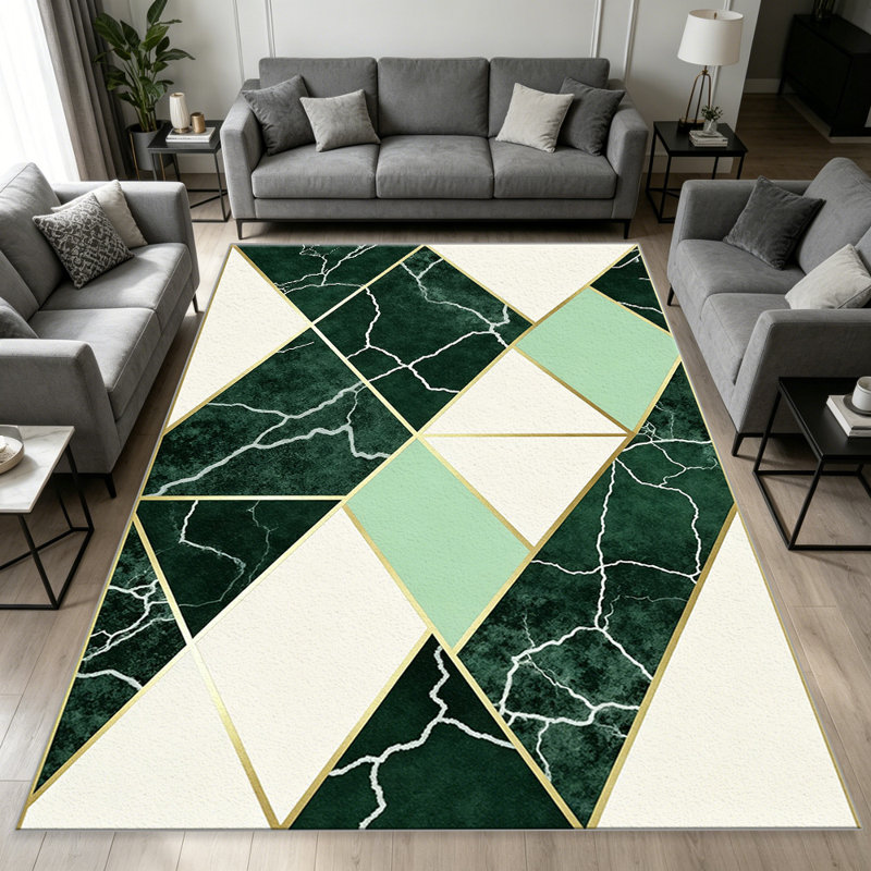 Marble Geometric Green carpet-easy to clean, machine-washable, soft and comfortable; suitable for door mats, kitchens, living rooms, bedrooms, corridors, and laundry areas. Easy to clean, durable carpet for home decoration.