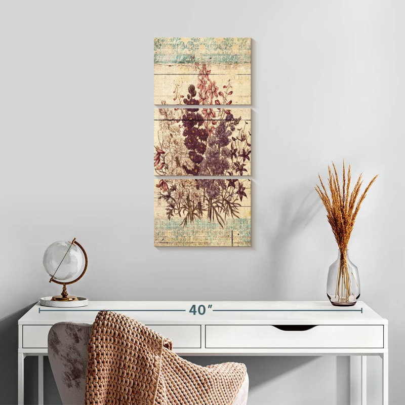 Fleurs sur bois, H 27 po x l 12 po