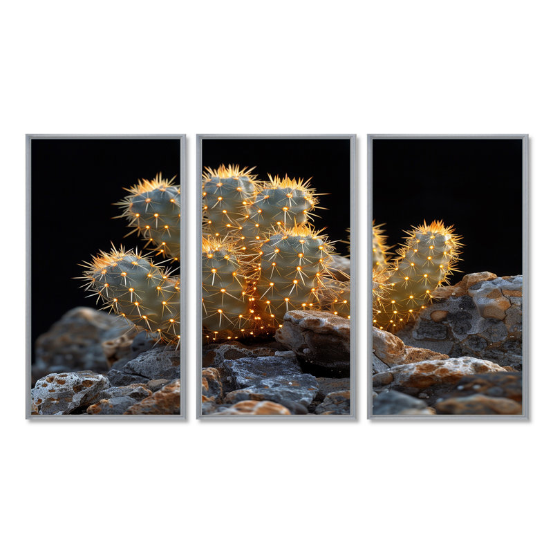 Ensemble de salon art mural jaune Cactus I, H 40 po x l 60 po, Encadrement argenté