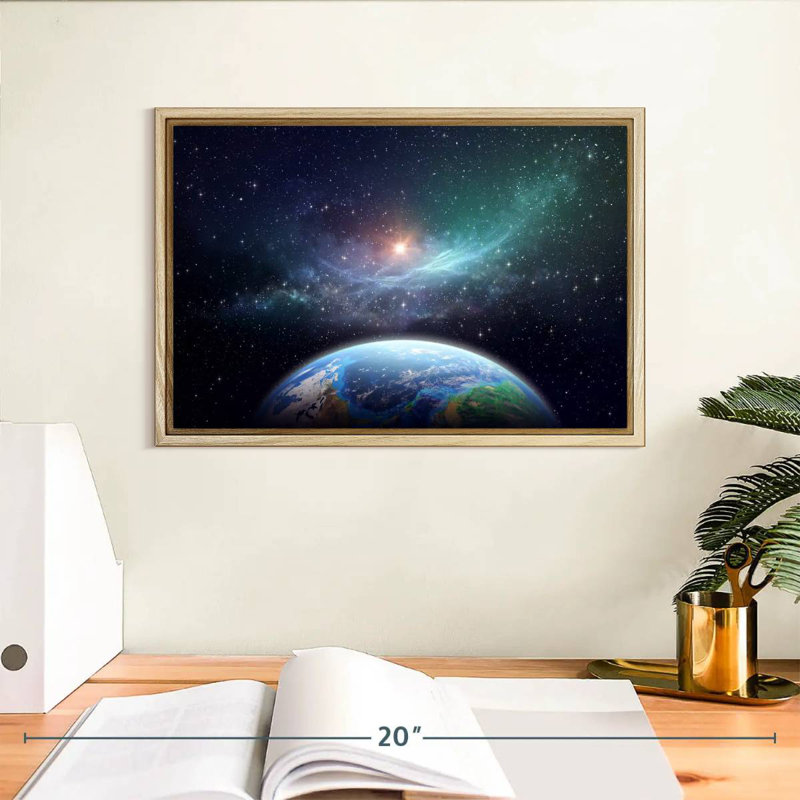 Exoplanète, Cadre flottant en bois naturel, 13 po x 9 po