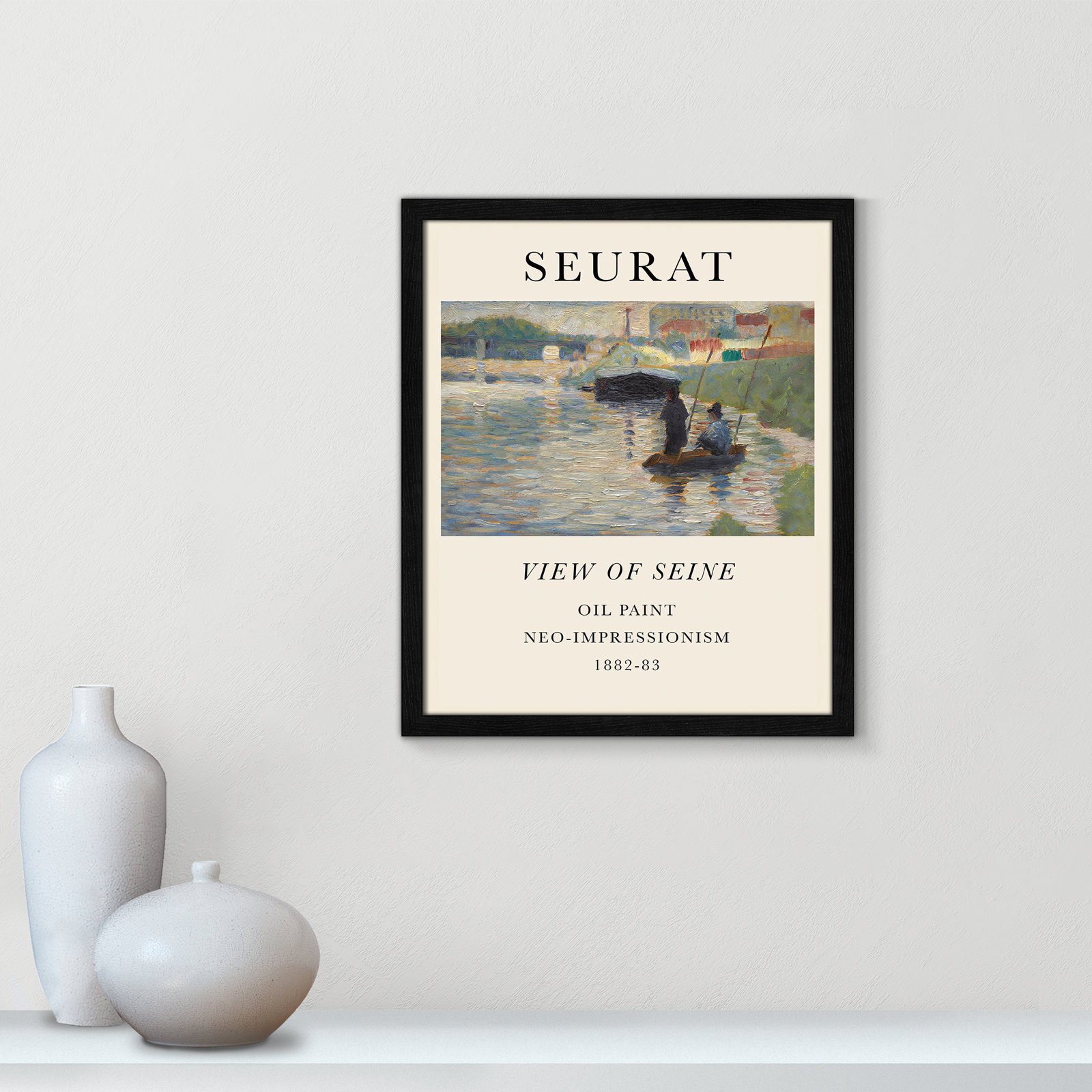 View Of Seine by Georges Seurat, No, Black Single Picture Frame, 19" H x 16" W x 0.75" D