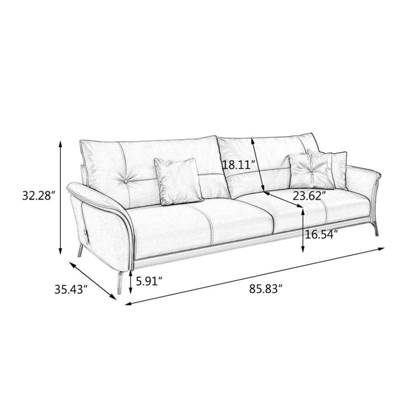 Causeuse-coussin standard en cuir véritable vert clair, Vert clair, H 32,28 po x l 85,83 po x P 35,43 po